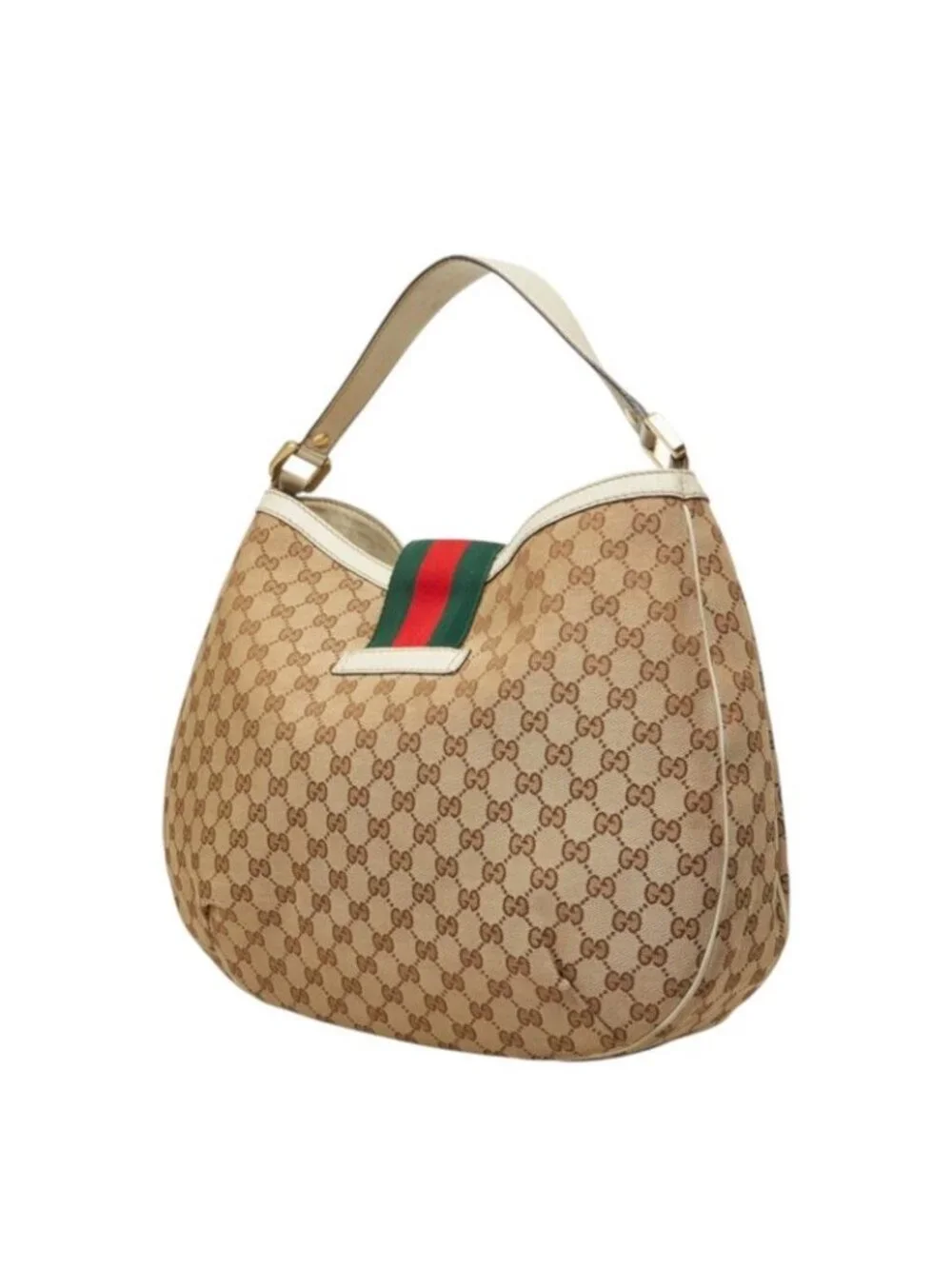 Gucci GG Canvas Sherry Line Shoulder Bag Beige White